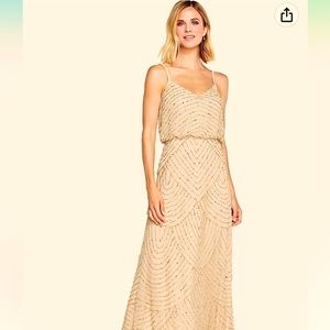 Adrianna Papell, long beaded blouson gown in Gold/ Champagne size 6
